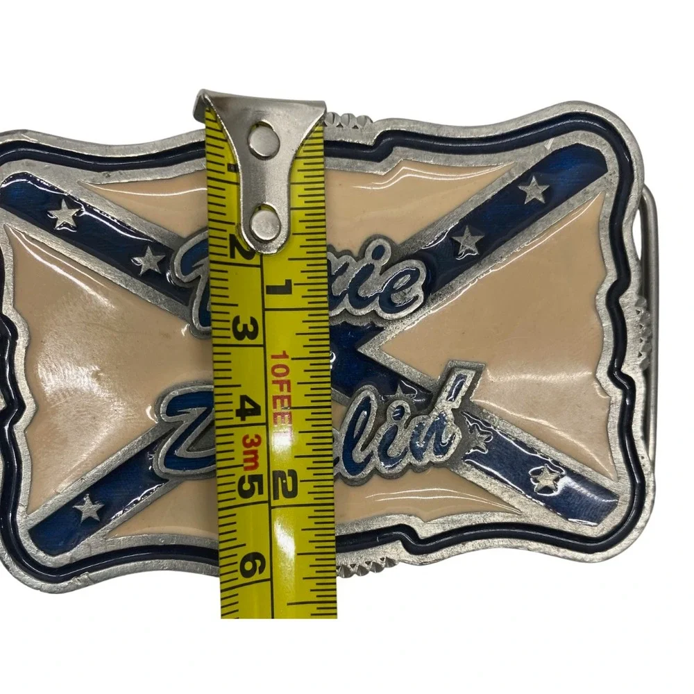 Vintage 2005 DIXIE‎ DARLIN' Belt Buckle, Cream & Blue, Pewter, Made in USA